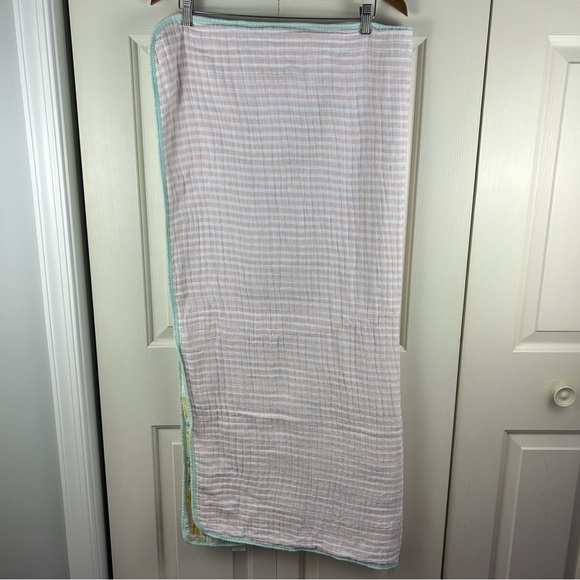 Cloud Island Lemons Baby Blanket Pink White Stripes Muslin Quilt Yellow White - Picture 5 of 7